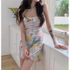 Printed Spaghetti Strap Mini Sheath Dress As Shown In Figure - One Size