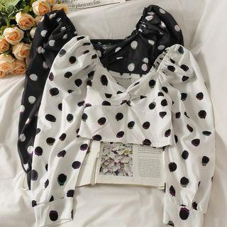 Polka-dot Twisted Crop Blouse