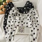 Polka-dot Twisted Crop Blouse
