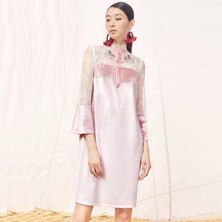 Embroidered Lace Panel 3/4-sleeve Dress