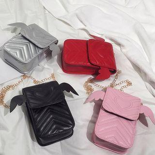 Wings Accent Stitched Heart Crossbody Bag
