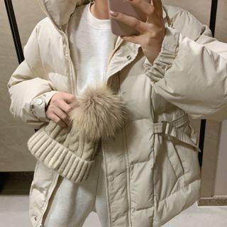 Belted Funnel-neck Dip-back Padded Jacket