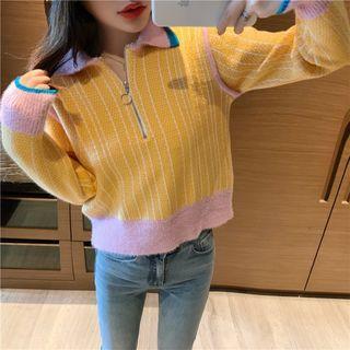 Half-zip Striped Knit Top As Shown In Figure - One Size