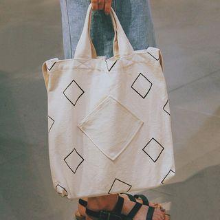 Rhombus Patterned Canvas Shopper Bag