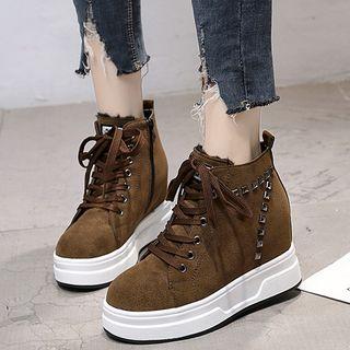 Platform Hidden Wedge Studded Lace-up Sneakers