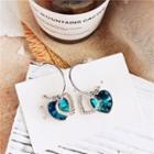 Rhinestone Heart Dangle Earring 1 Pair - 925 Silver - Silver & Blue - One Size