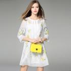 Embroidered 3/4-sleeve Shift Dress
