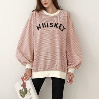 Balloon-sleeve Letter Stripe Sweatshirt