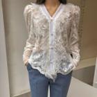 Puff-shoulder Lace Blouse Ivory - One Size
