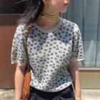 Floral Print Knit Top As Shown In Figure - One Size