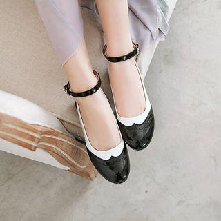 Wing-tip Ankle Strap Low Heel Pumps