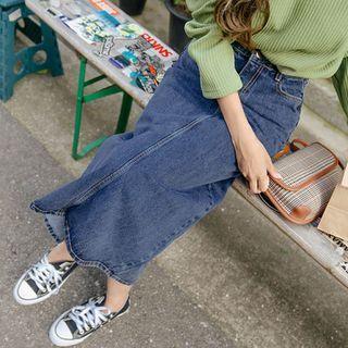 Plus Size A-line Maxi Denim Skirt