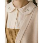Floral Embroidered Collar Blouse Beige - One Size