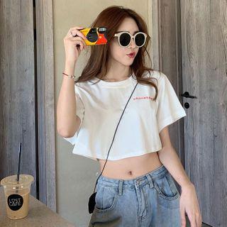 Short-sleeve Cropped Lettering T-shirt White - One Size