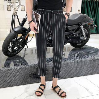 Pinstriped Cropped Slim Fit Pants