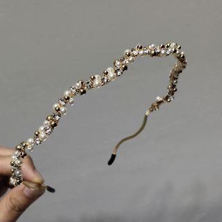 Rhinestone Faux Pearl Headband White & Gold - One Size