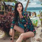 Set: Print Tankini Top + Swim Shorts + Zip Rashguard