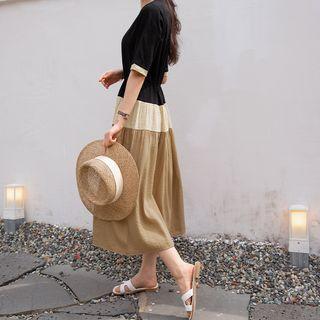 Tie-side Color-block Long Dress