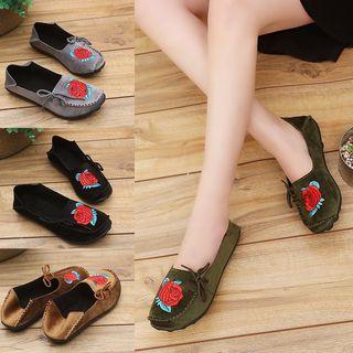 Rose Embroidered Flats