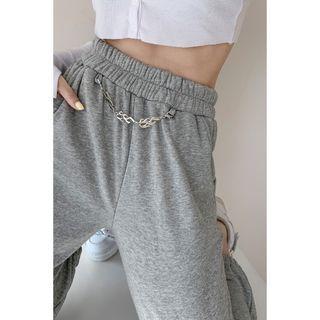 Chain-waistline Loose Sweatpants
