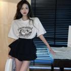 Elbow-sleeve Graphic Print T-shirt / Mini Skort