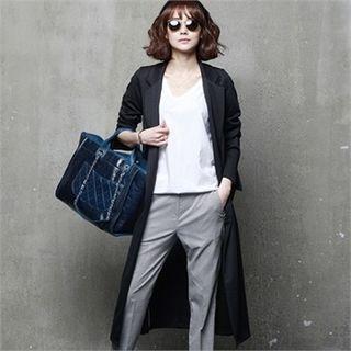 Notched-collar Open-front Light Long Coat