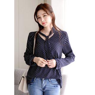Tie-neck Dotted Chiffon Top