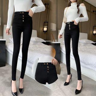 Single-breasted Belt Skinny Pants