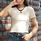 Tie Back Knitted Short-sleeve T-shirt