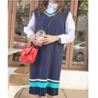 Sleeveless V-neck Accordion Pleated Hem Knit Dress