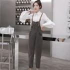 Bell-sleeve Blouse / Denim Dungaree Pants / Set