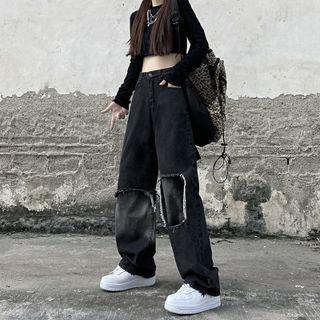 High Waist Applique Wide Leg Jeans