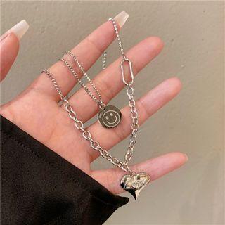 Heart Smiley Pendant Alloy Necklace Silver - One Size