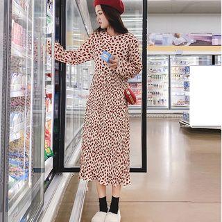 Long-sleeves Print Chiffon Midi Dress