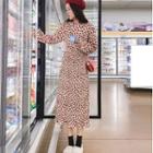 Long-sleeves Print Chiffon Midi Dress