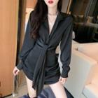 Long-sleeve Wrap Mini Shirt Dress