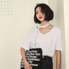 Elbow Sleeve T-shirt With Lettering Neck Tie