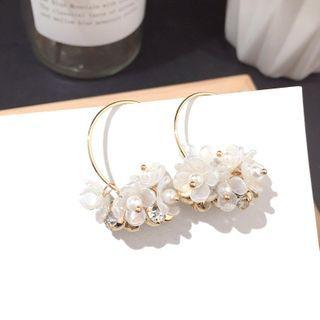 Faux Pearl Flower Hoop Earring 1 Pair - Gold Earring - One Size