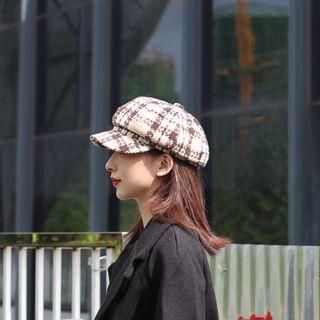 British Plaid Newsboy Cap Light Khaki - M (56-58cm)
