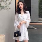 Long-sleeve Star Print Ruffle Mini A-line Dress