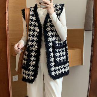 Houndstooth Knit Vest Black & White - One Size