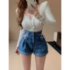 High Waist Lace-up Denim Wide Leg Shorts