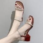 Rhinestone Strap Chunky-heel Sandals