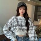 Tie-dye Print Letter Embroidered Cropped Sweatshirt