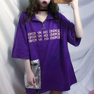 Short-sleeve Lettering Zip-up T-shirt