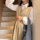 Plain Shirt / Midi Pleated Pinafore Dress