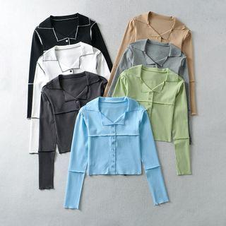 Long-sleeve Notch Lapel Button-up Top