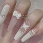Bow Butterfly Faux Nail Tips 308 - Grayish White - One Size