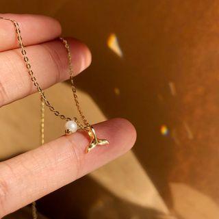 Mermaid Tail Faux Pearl Pendant 925 Sterling Silver Necklace