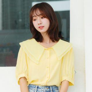 Double-collar Elbow-sleeve Blouse
